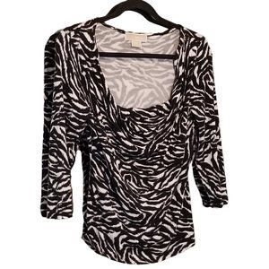 Michael Kors B&W Zebra Print 3/4 Sleeve Shirt, Size LP